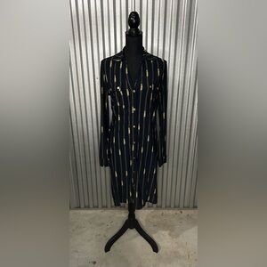 Women’s Michael Kors Blue Gold Geometric Long Sleeve Midi Dress Designer Medium